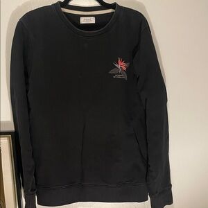 Saturdays New York City Black Crewneck Sweater with Red Floral Detail